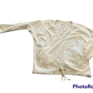 Victoria secret Cream long sleeve crop top drawstring bottom and pockets v neck